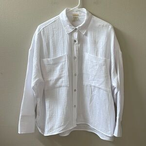 Magaschoni Organic Cotton Gauze Button Down Shirt Top, White, Boho Beach , Sz S